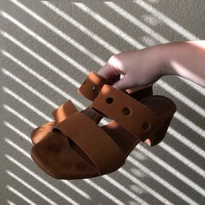 ABLE tan/cognac block heel sandals
